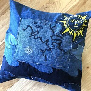 Patchwork Pillow Cover, 18 x 18: Painted Denim Lake of Ozarks Accent Throw